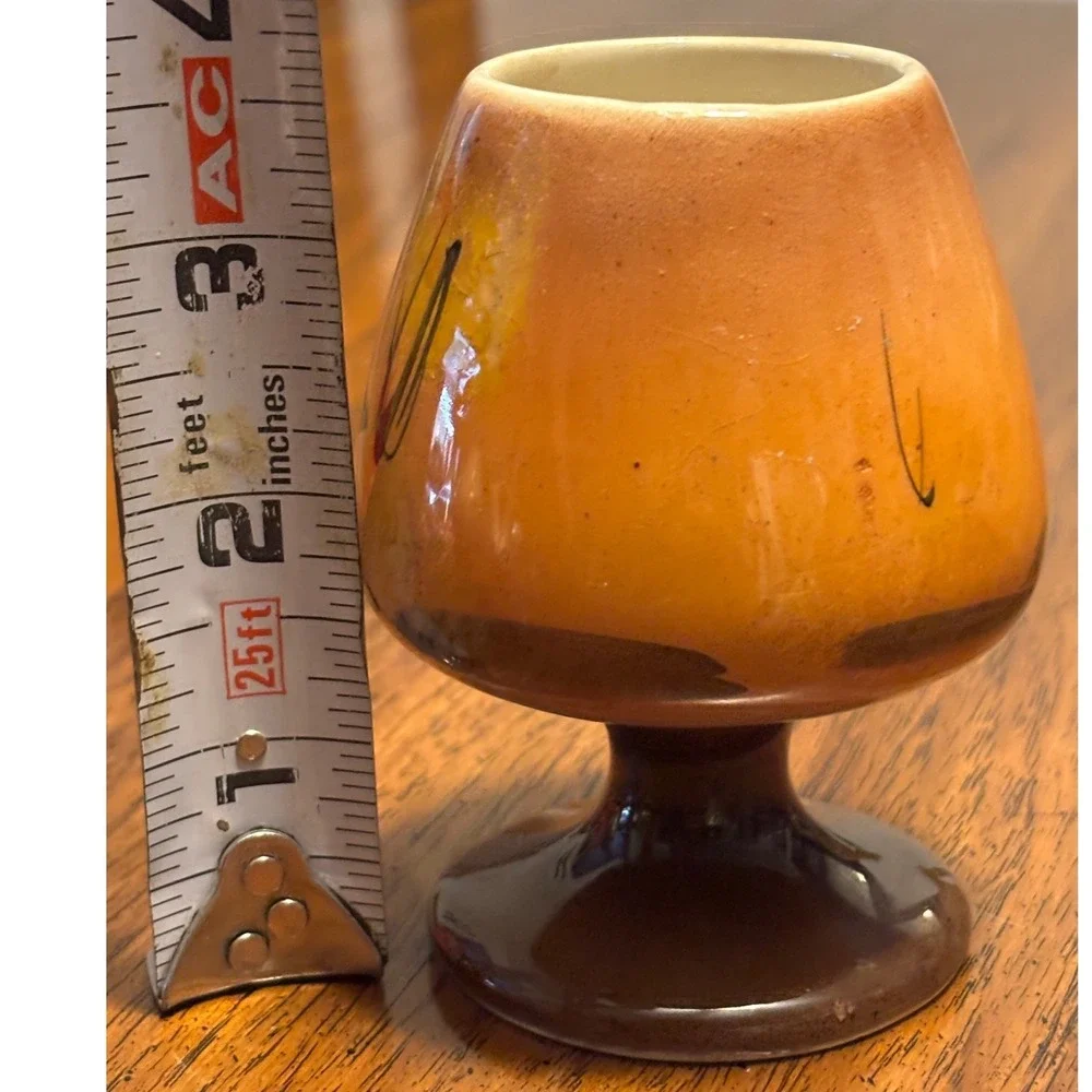 Vintage Hand Painted Portugal Ceramic Snifter Vase Rustic‎ Cottage Scene Brown